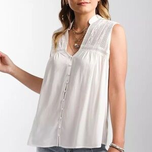 Miss Me from Buckle Pieced Crochet Beige Sleeveless Tank Top Size Small NEW